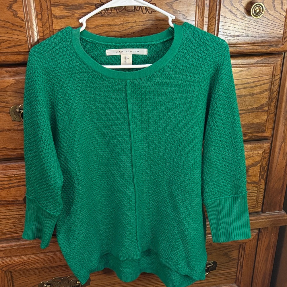 Max Studio Emerald Green Textured Crewneck 3/4 Sweater-NWOT